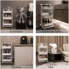 Three-layer mesh utility cart, rolling cart with handle and lockable wheel, multi-function storage rack in kitchen, living room and office-White
